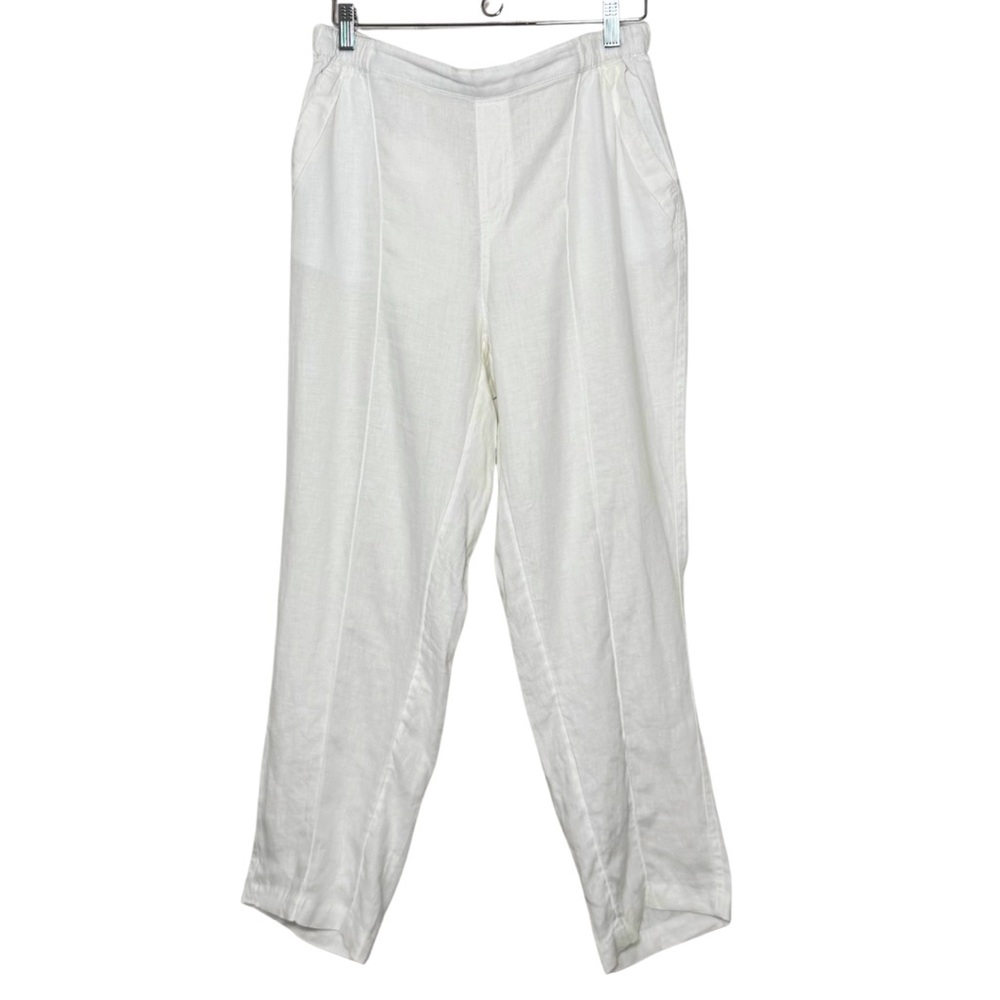 Nicole Miller 100% White Linen Pull-On Pants Women’s L Resort Summer - Picture 6 of 14
